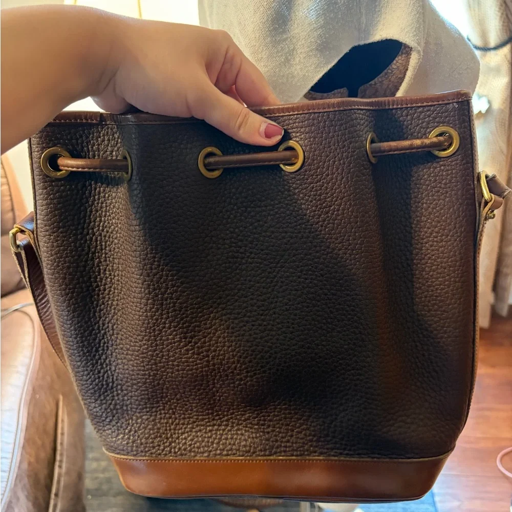 Vintage Dooney & Bourke Brown Pebbled Leather Bucket Bag